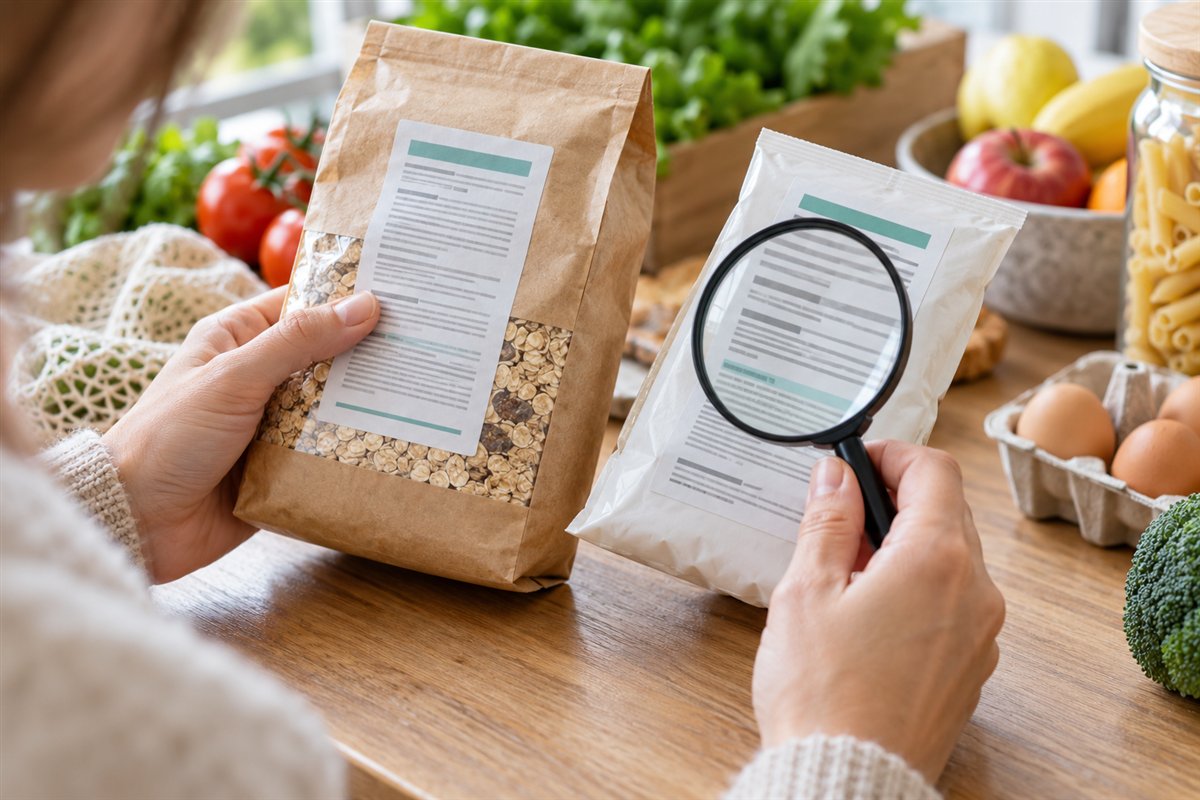 A shopper comparing ingredient labels