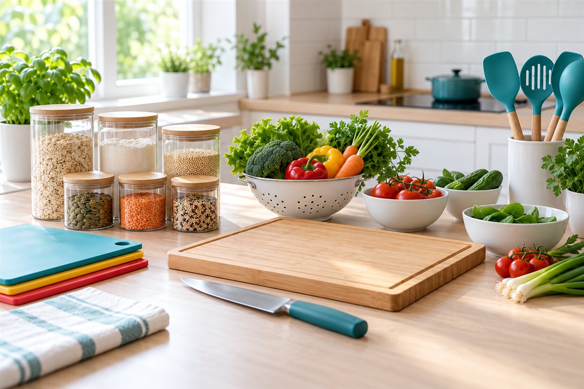 An organised nut-free kitchen preparation area